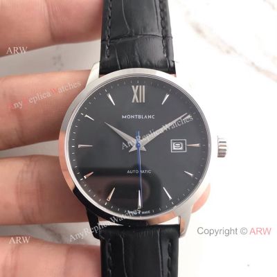 Montblanc Meisterstuck Black Face Black Leather Copy Watch